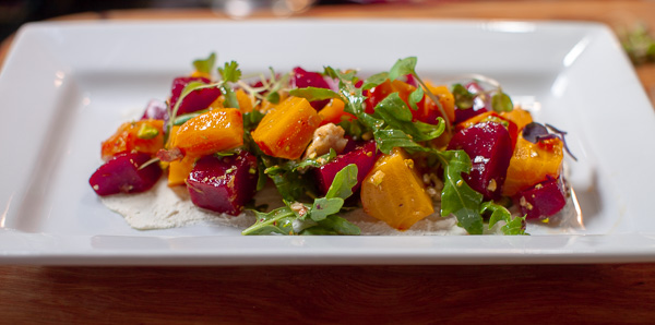 Organic Beet Salad with Point Reyes Blue Cheese, Pistachios and Arugula - A healthy beet salad you could eat everyday.