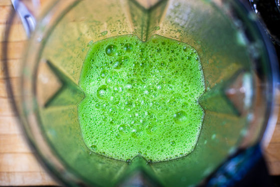 pureed green sauce in blender