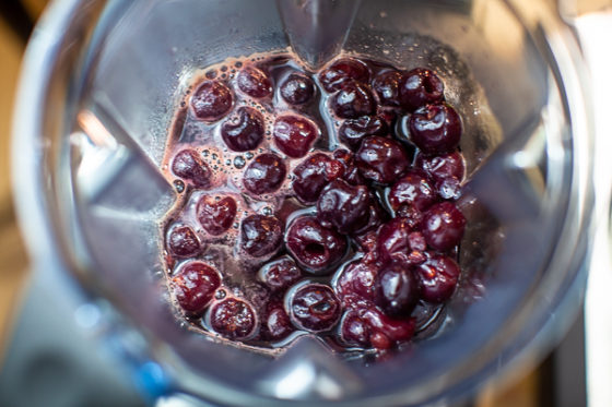 cherries and juice in blender