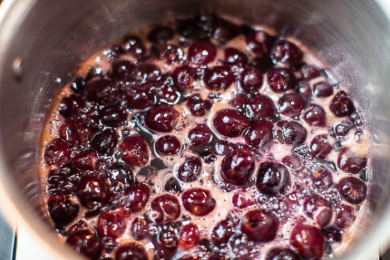 cherries boiling in sauce pan