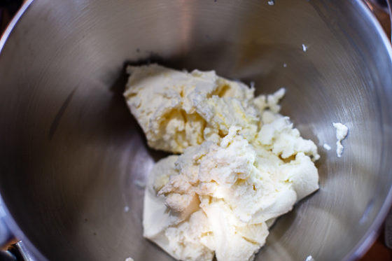 cream cheese in mixing bowl