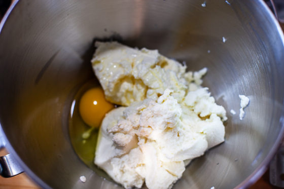 cream cheese and egg added to mixing bowl