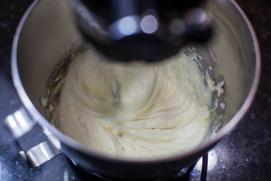 whisking ingredients in mixing bowl