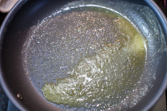 butter melting in non-stick skillet