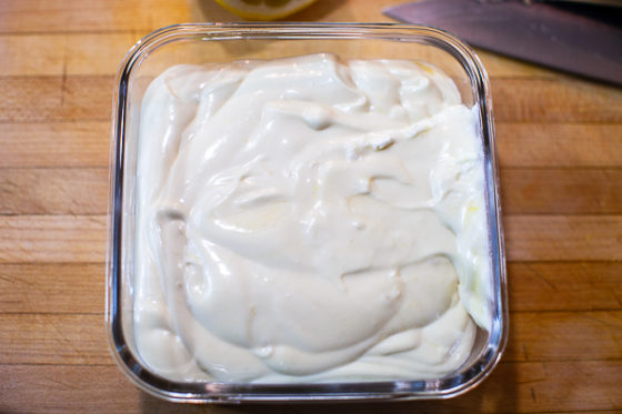 cheese mixture in dish on cutting board