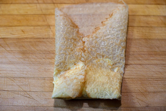 crepe folded over on sides with cream in middle