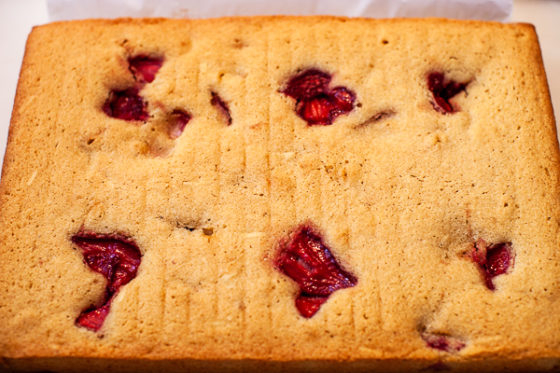 rectangular cake with strawberries