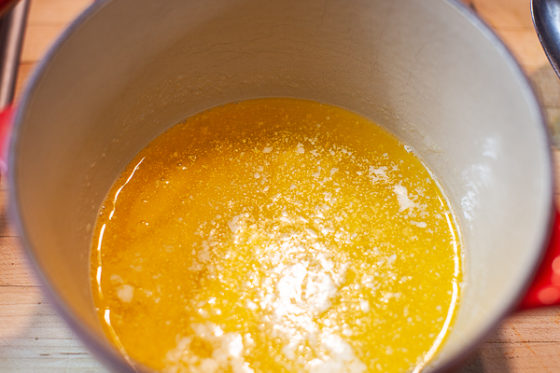 sauce pan containing melted butter, coconut oil and avocado oil