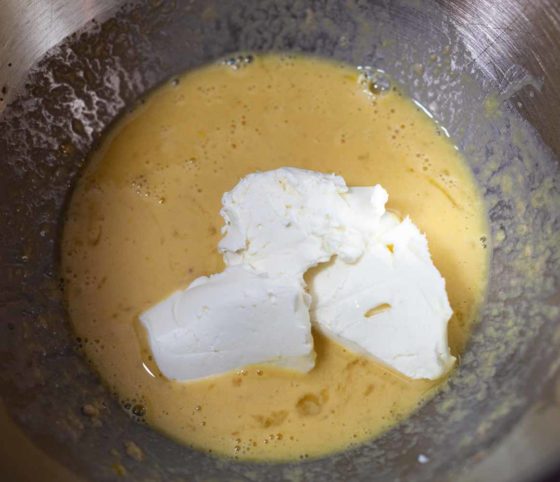 bowl of yeast, egg and cream cheese